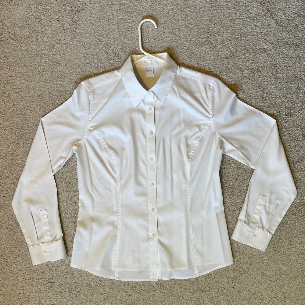 Women's Long Sleeved Button Down White Shirt; Size Medium
